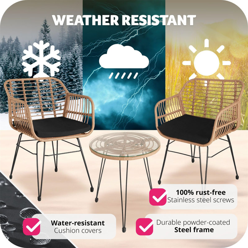 Rattan Garden Furniture Bistro Set, UV Resistant, Waterproof, Easy Care, Yellow