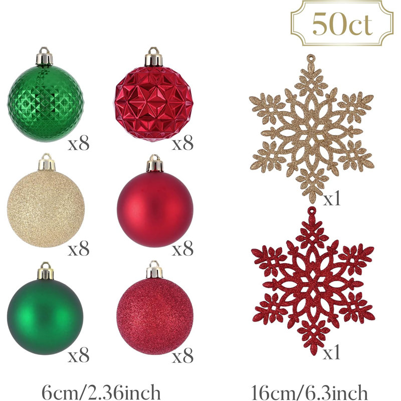  Ensemble de décorations d'arbre de Noël pour l'Halloween d'automne, 50ct 2,36 pouces rouge vert et or boule de Noël incassable décorations suspendues fête de Noël