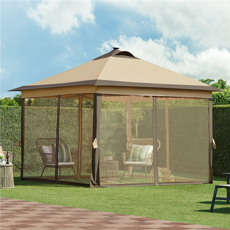 11 pi. L 11 pi. X P 11 pi. D Pavillon de jardin en fer avec lumières DEL solaires, Brun, Noir, noir, noir, noir