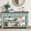 Console en bois de pin massif 48 po - table d'appoint moderne avec 3 tiroirs de rangement et 2 tablettes, design rétro brun pour le salon ou le couloir-129021072