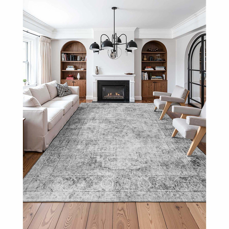 Large Area Rug Anti-Skid and Tear-Resistant Floor Mat Bohemian Gray, Rectangle 9' x 9'6"