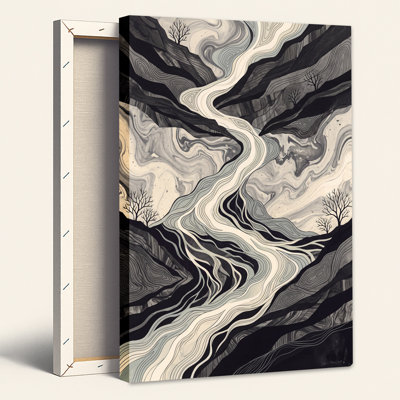 Art mural sur toile paysage topographique monochrome rivière et arbres dénudés