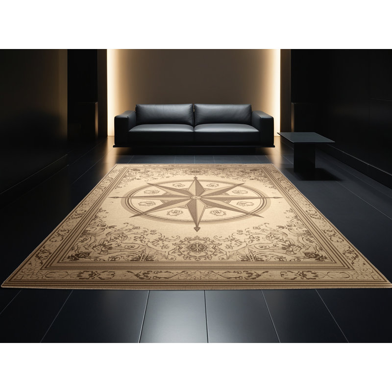 Tapis oriental classique brun et beige lavable à la machine à boussole oscar, 5 x 7
