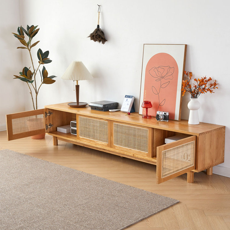Meuble télé en rotin de style nordique, 70.87"