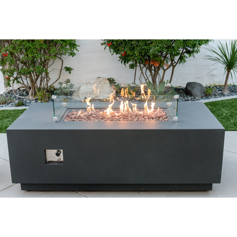 Sedona 66" Concrete Outdoor Fire Pit Table Bundle with Hideaway Propane Tank Holder Includes Wind Guard, Burner Pan Lid, and Cover