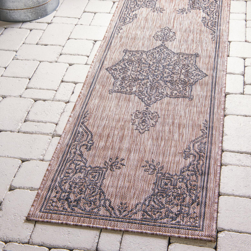 Cracraft Oriental Black/Beige Indoor/Outdoor Area Rug, Runner 2' x 8'