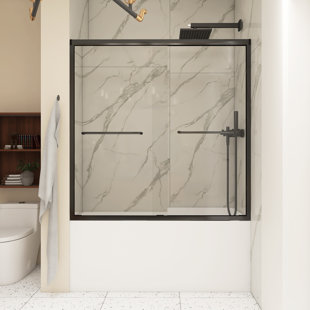 60 po X P 60 po H Double porte de douche coulissante avec cadre noir mat