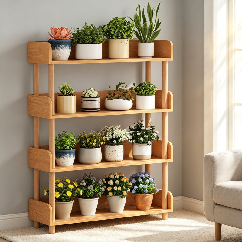 Book Display Bookcase with Solid Wood Posts, 4-Tier
