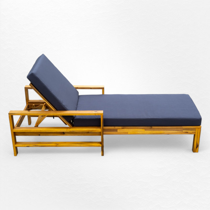 Outdoor Solid Wood Chaise Lounge With Cushion, Gray