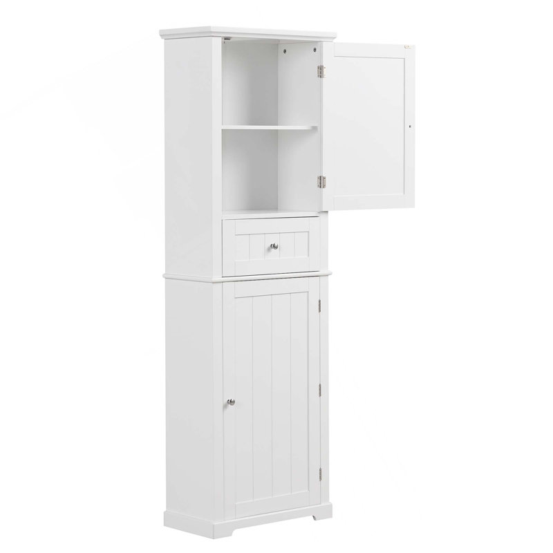 Freestanding Tall Bathroom Storage Cabinet With Drawer And Adjustable Shelf, Painted Finish, White