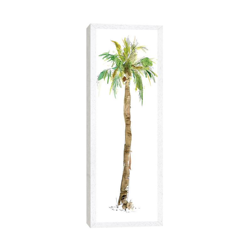 Washed Palm I by Carol Robinson - Floater Frame Panoramic Painting on Canvas, 30.48 cm H x 91.44 cm W, White