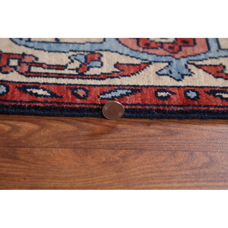 Tapis rouge Heriz Serapi à motif géométrique rouge noué à la main 7 x 10