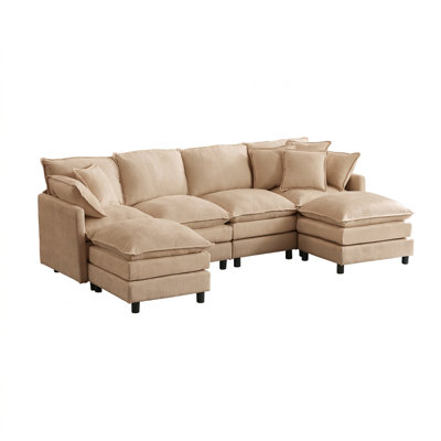 106" Modular U-Shaped Sectional Sofa with Cloud Cushions and Movable Ottoman