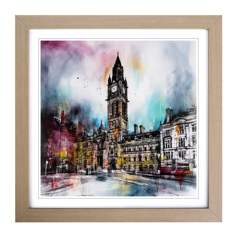 City Of Manchester Gestural Art No.2 - Framed Print, Oak