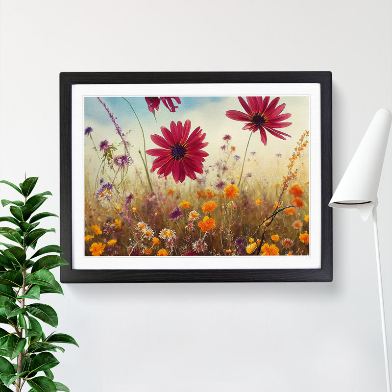 Masterful Wildflowers Floral - Single Picture Frame Print, Black Framed, 46cm H x 64cm W x 2cm D