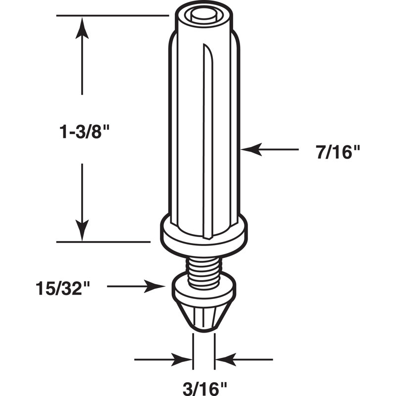 Bi-Fold Door Bottom Pivot with Adjustable Grooved Steel Tip (Single Pack), 1.75" H x 0.45" W x 0.45" D