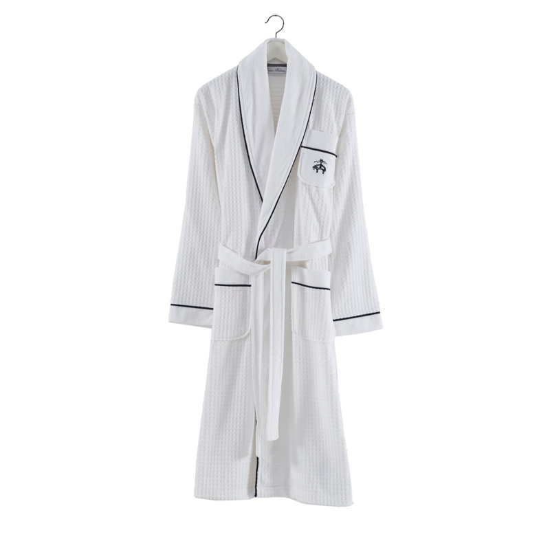 Peignoir mi-mollet 100% coton gaufré avec poches, Blanc