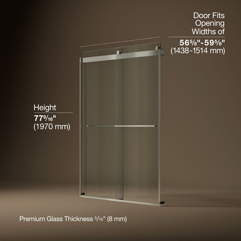 Levity Plus Less Sliding Shower Door, 77-9/16 In. H X 56-5/8 - 59-5/8 In. W, With 5/16 In.-Thick Crystal Clear Glass, Nickel
