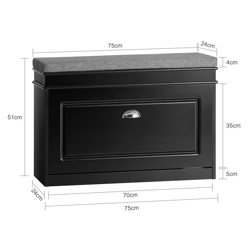 6 Pair Shoe Storage Bench, Black