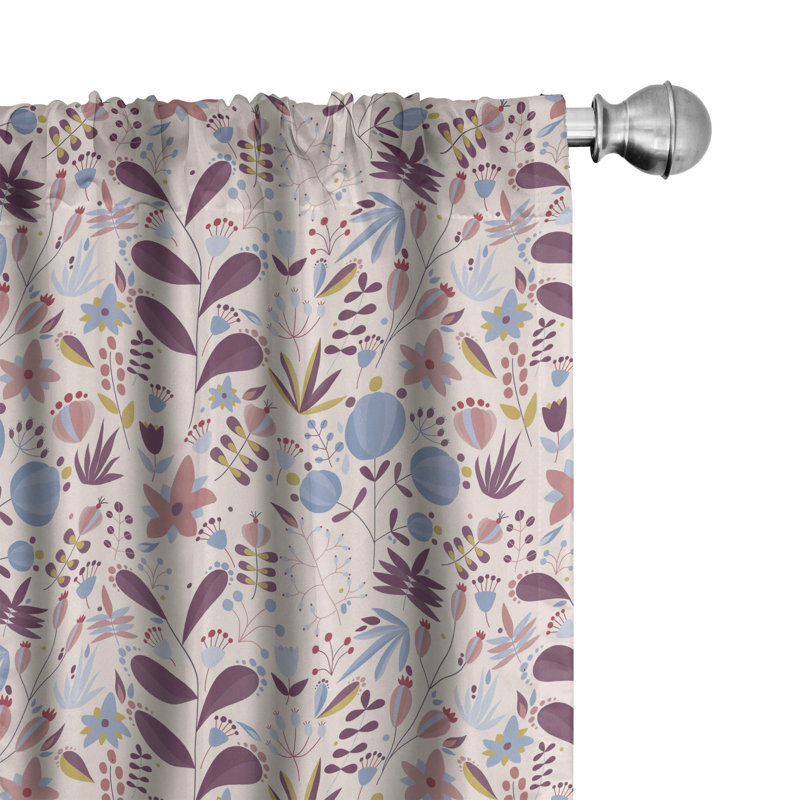Botanical Floral Semi-Sheer Rod Pocket Curtain Panels, 28" x 84"