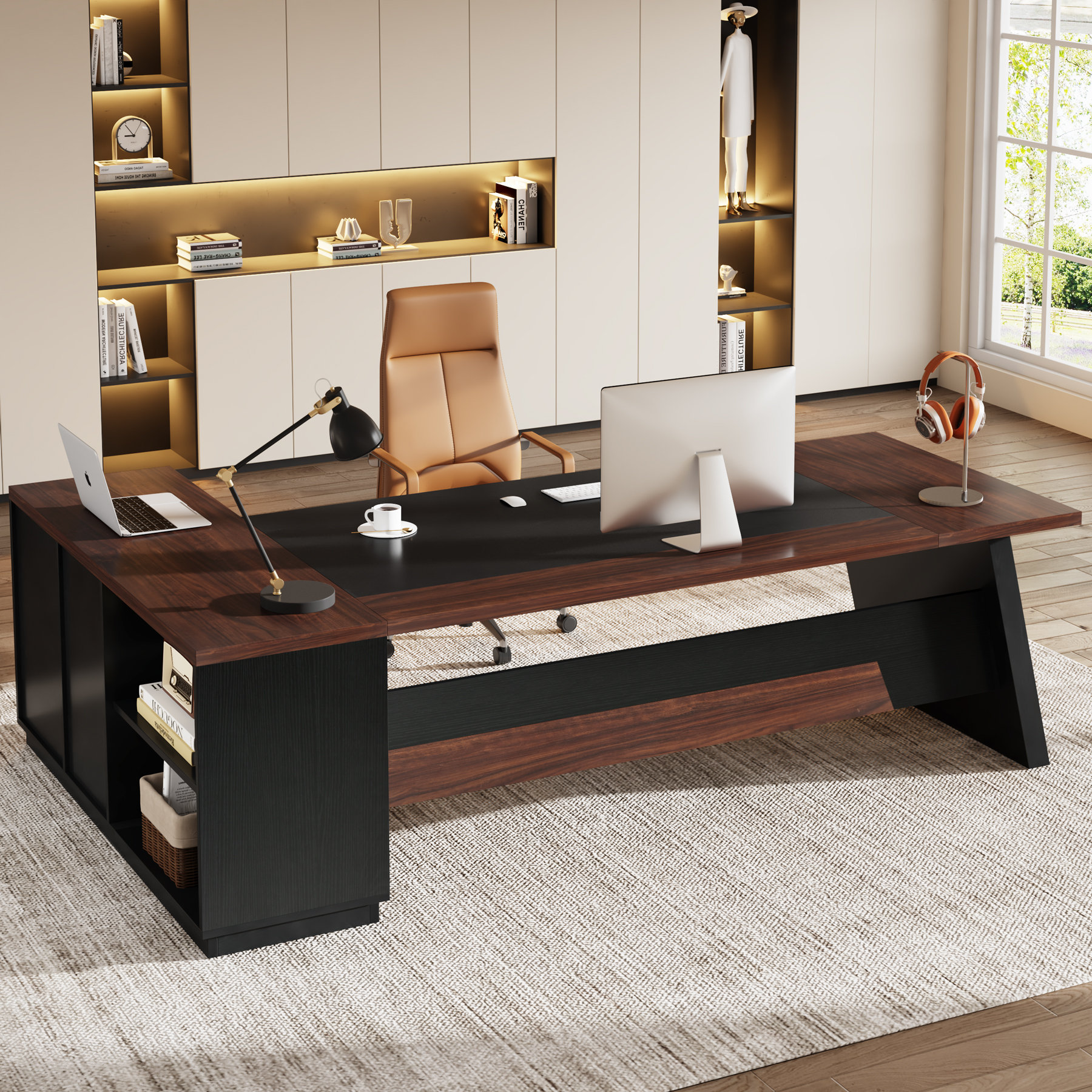 Latitude Run® L-Shaped Executive Office Desk with Drawers and File ...