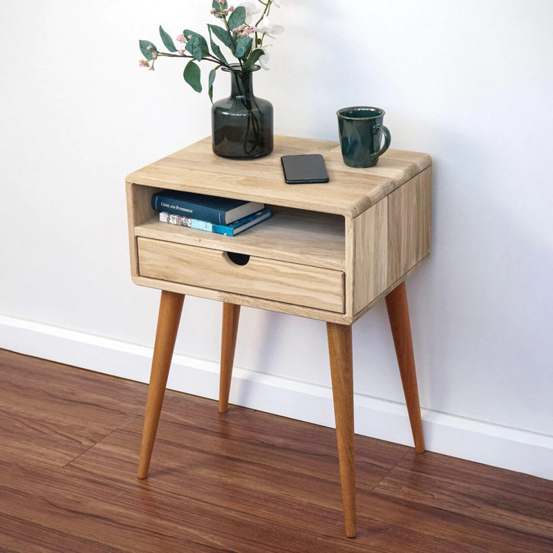Perrinton 46cm W Solid Wood Bedside Table, Natural/Brown