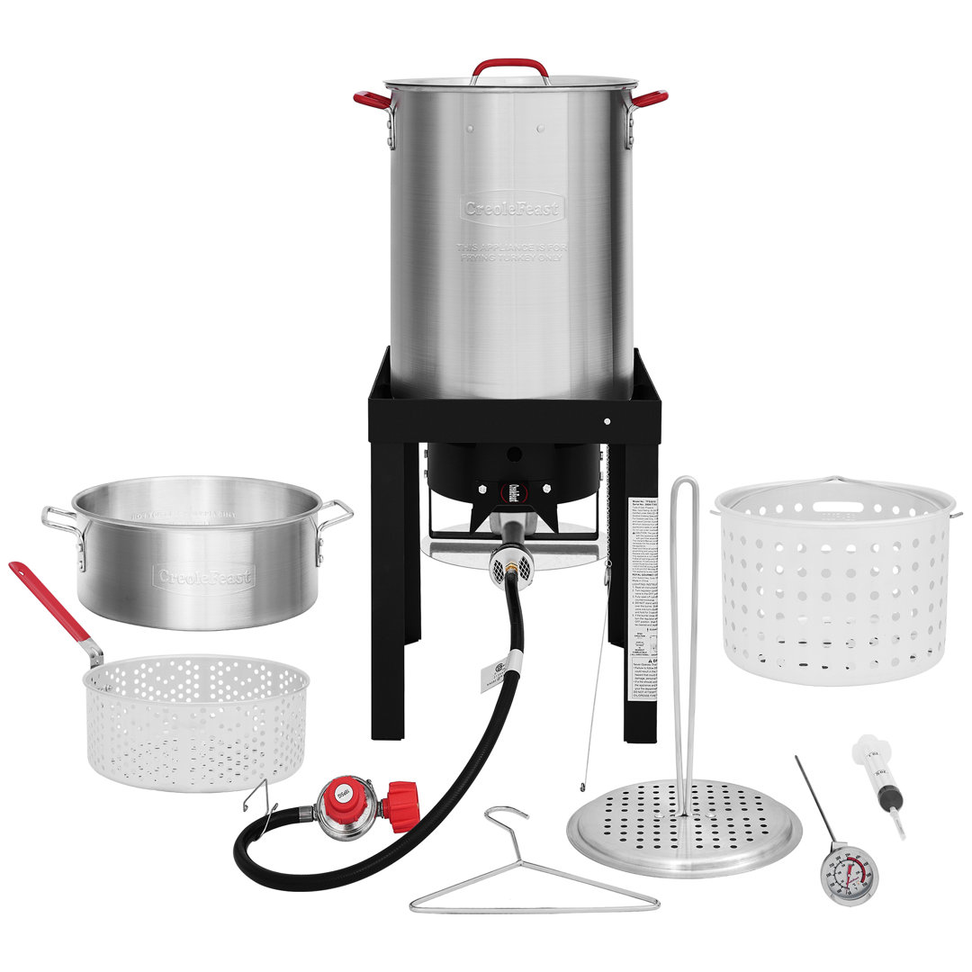 Creole Feast Premium Aluminum 30 Qt. Turkey Fryer And 10 Qt. Fish Fryer Boiler Steamer Set Creole Feast