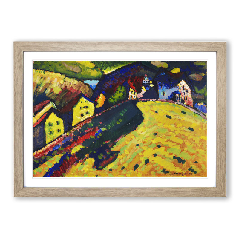 Houses at Murnau by Wassily Kandinsky - Picture Frame Painting, Oak Framed, 27cm H x 36cm W x 2cm D