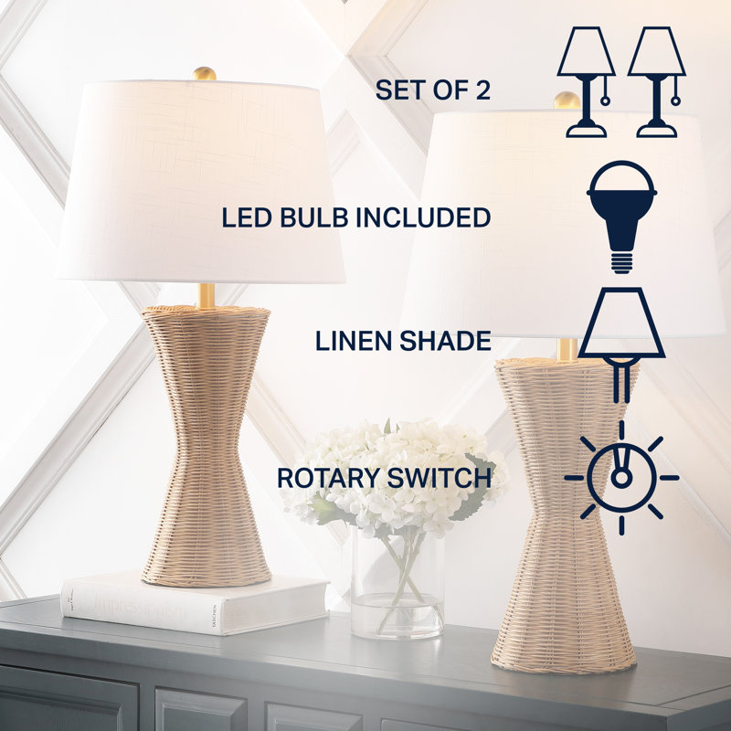 Averiana 27" Coastal Designer Woven Rattan/Metal Wicker Hourglass LED Table Lamp, Natural