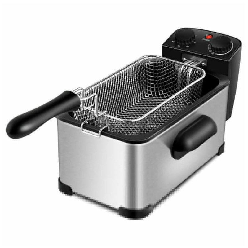 3.2-Quart Electric Deep Fryer with 1700W Heating Element, 60-Minute Timer, Adjustable Temperature and Removable Basket, Silver and Black
