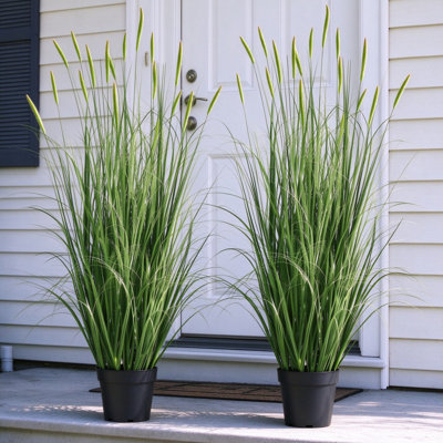 48in-4ft Artificial Horsetail Reed Grass with Green Spikes, 2-Pack Fake Potted Plant for Indoor Outdoor Home and Office Decor