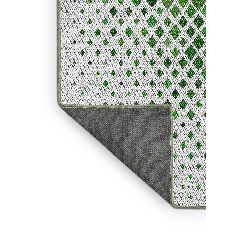 Laine tissé à la machine à motifs géométriques et polyester gris/vert Tapis décoratif, Rectangle 2 pi x 4 pi