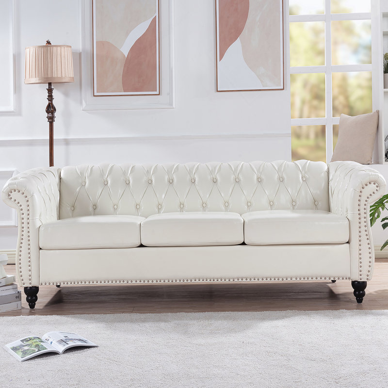 Canapé Chesterfield à accoudoirs roulés 84 po 3 places