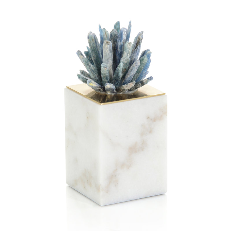 Cyanite Starburst On Marble Sculpture I, 8" H x 3.5" W x 3.5" D