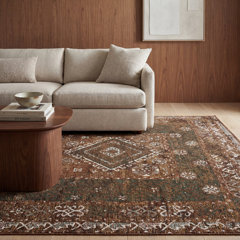 Liorisse Indoor/Outdoor Traditional Area Rug, Brown, Runner 2'6" x 8'