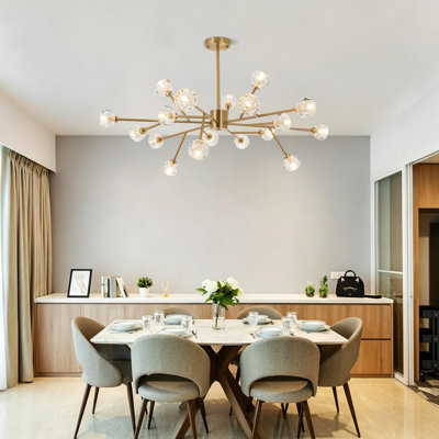 Modern Sputnik Chandelier, Black/Antique Brass/Silver Iron Ceiling Light with Crystal Shades