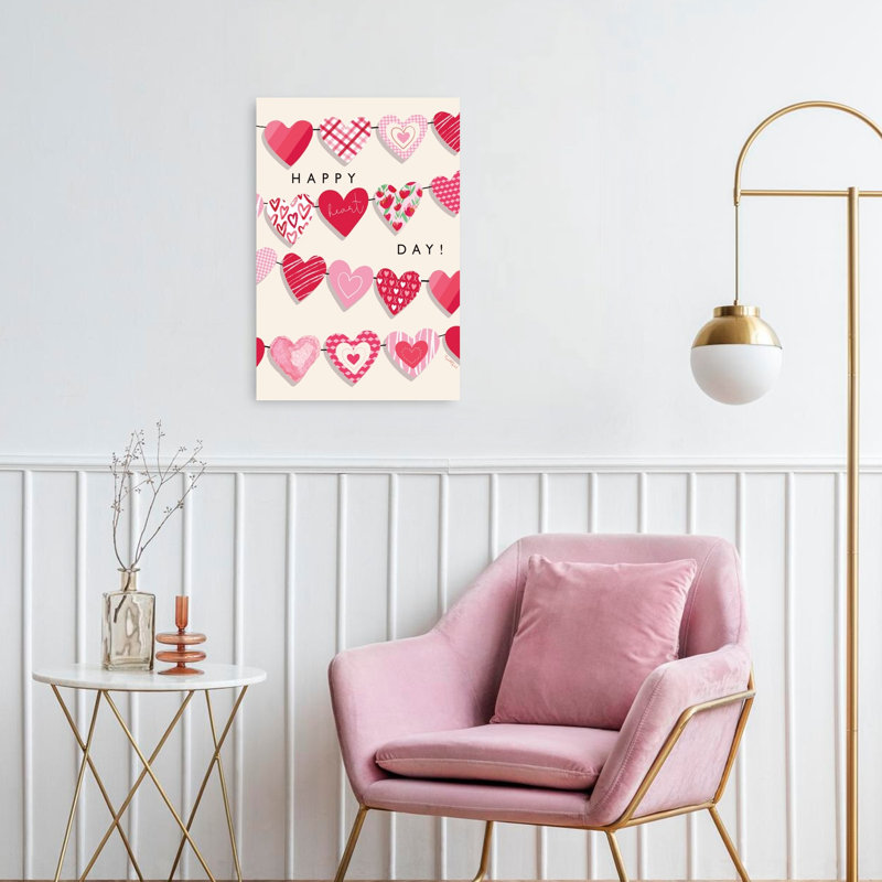 Happy Heart Day Romantic Whimsical Abstract Wall Art Print, 60.96cm H x 40.64cm W