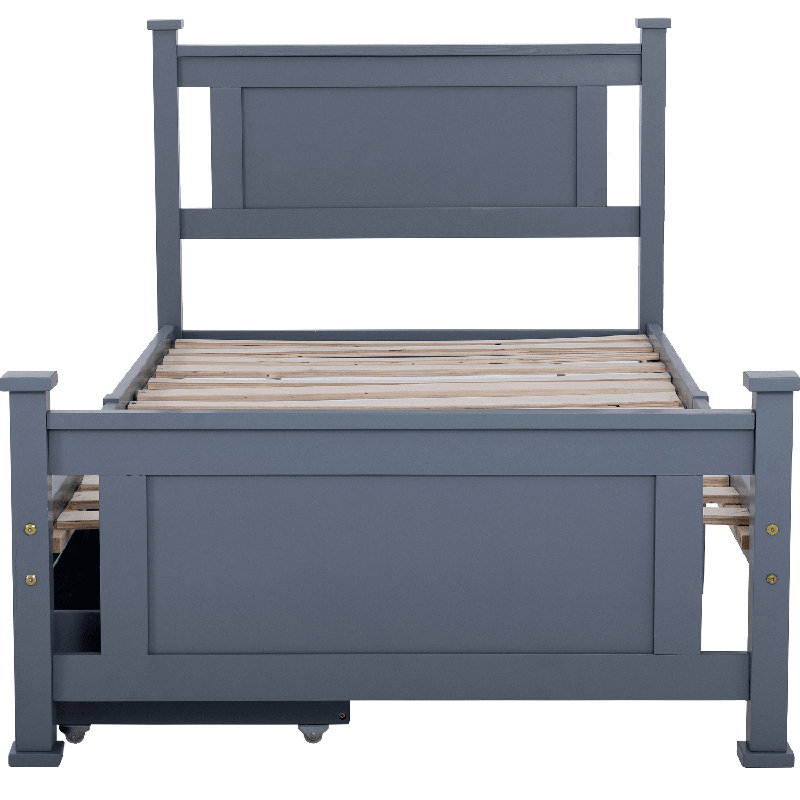Marius Solid Wood Drawers Bed, Navy Blue