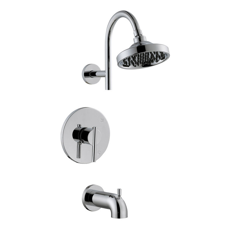 Inverseur de robinet de baignoire et douche à contrôle de température à poignée double Geneva, Chrome poli