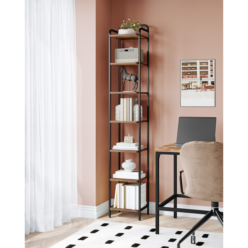 Bookcase Bookshelf, Narrow Tall Bookcase, Slim Wooden Shelving Unit for Bedroom, Living Room, Home Office, Sturdy 