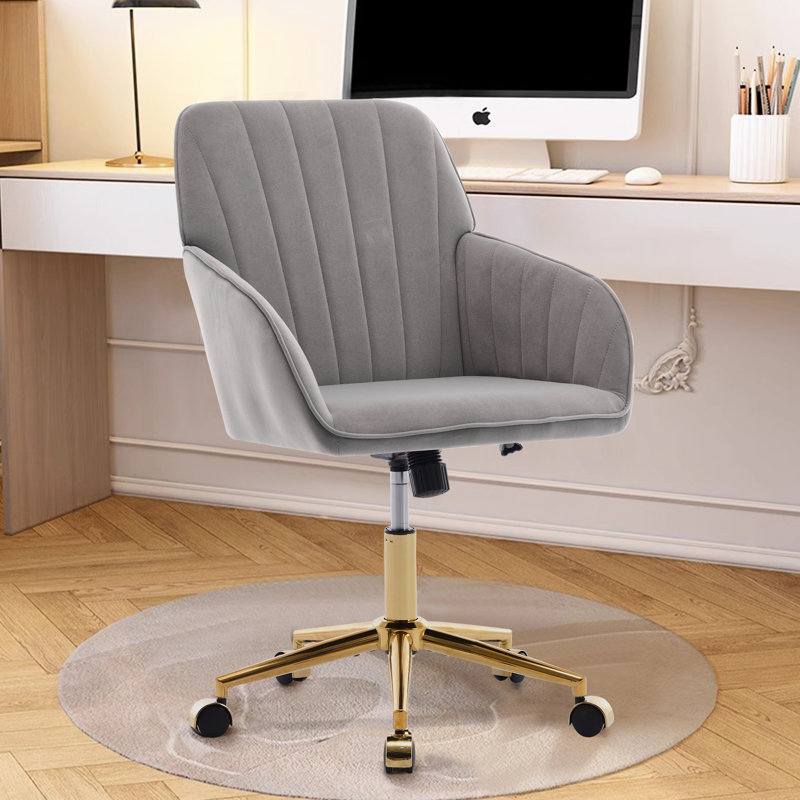 Fauteuil de bureau gris en velours ergonomique avec finition fine et ergonomique réglable pour un confort optimal