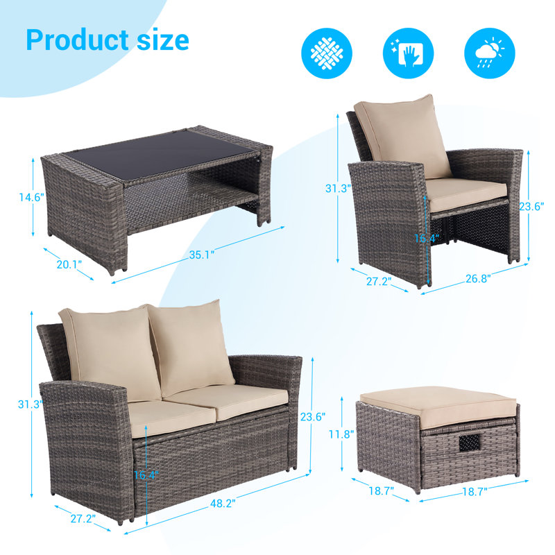 Wicker 6 - Person Patio Conversation Set, Sand