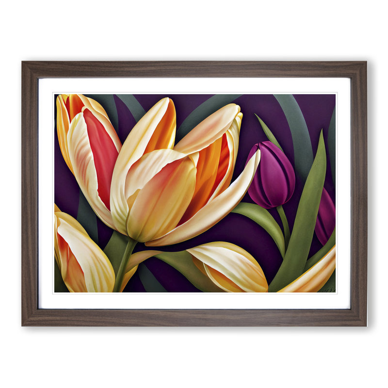 Masterful Tulip Flowers - Framed Print, 34cm H x 46cm W x 2cm D, Walnut