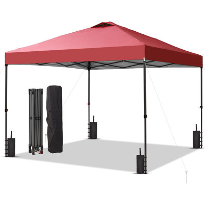 10X10 Pop Up Canopy  Tent With One Push Setup,  Instant Portable Shelter With Sandbags, Red