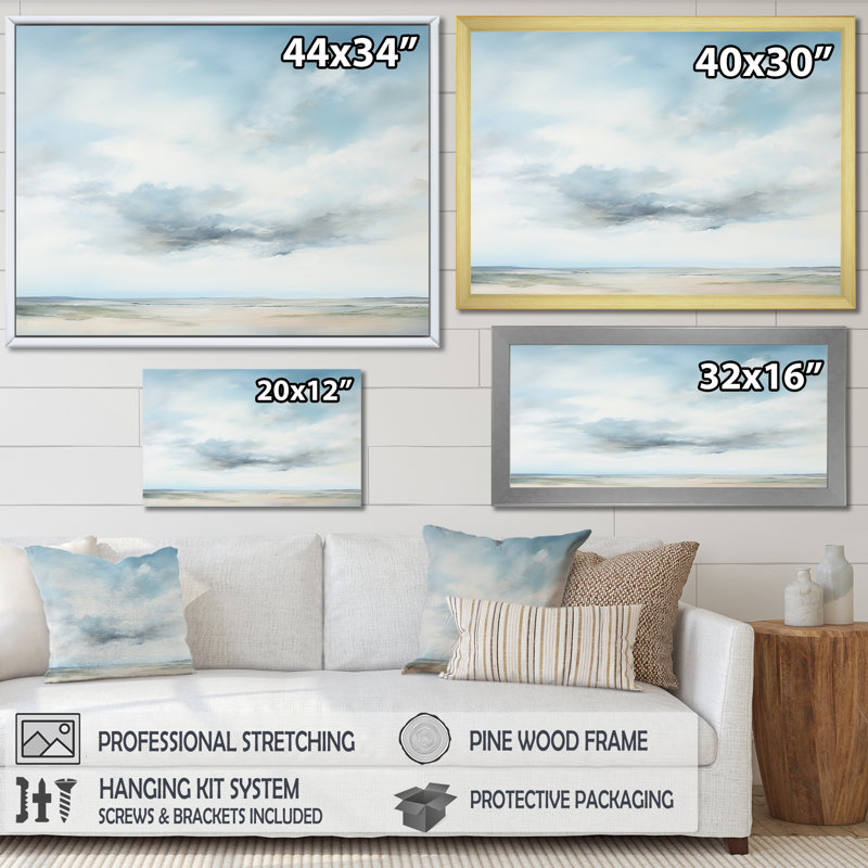 Minimalisme, ciel nuageux paysage III sur toile, Toile tendue, H 30 po x l 40 po x P 1,5 po