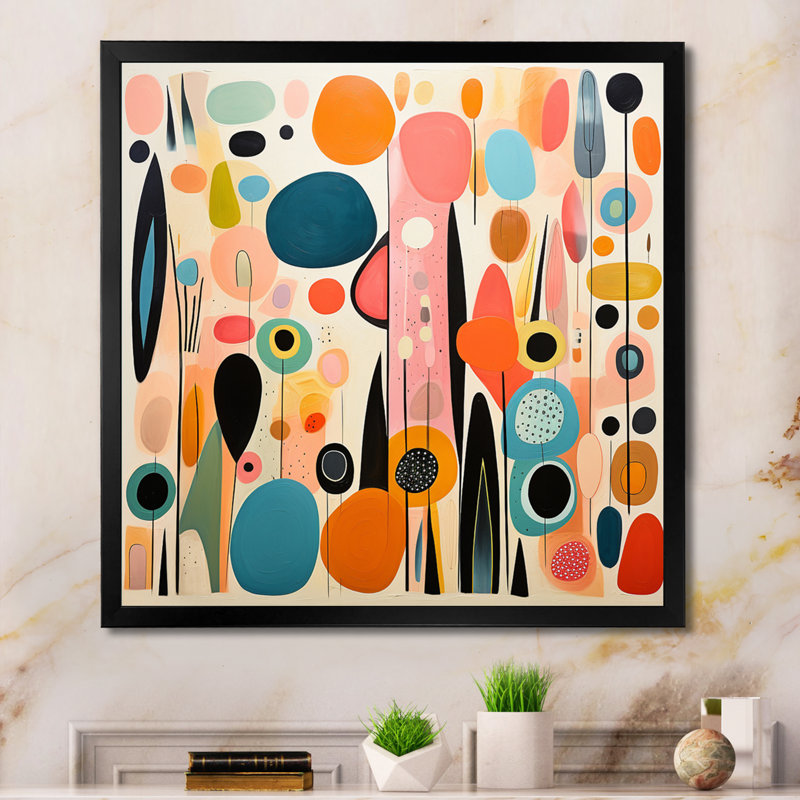 Pink Mid Century Playful Patterns II - Mid-Century Canvas Art Print, H 24 po x l 24 po, Impression encadrée, Noir