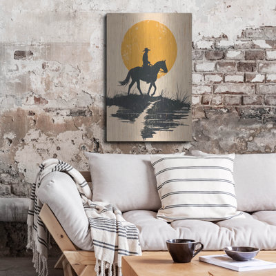 Luxe Metal Art 'Cowboy In The Sunset'  by Andreas Magnusson Metal Wall Art