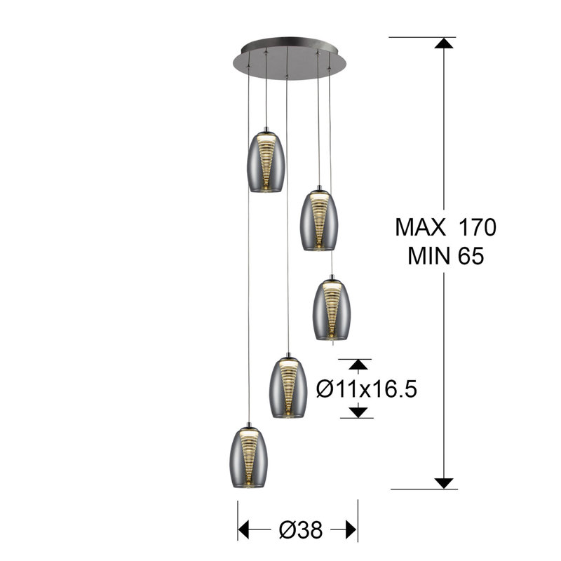 Boerner 5 - Light Chrome LED Cluster Pendant