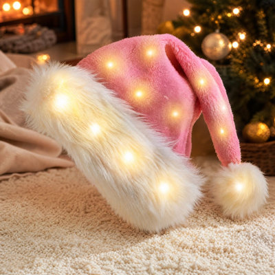 Décorations de Noël illuminent un chapeau de Noël en peluche douce, un chapeau de père Noël avec des lumières pour les adultes, un accessoire de décoration de fête de Noël, un cadeau de Noël