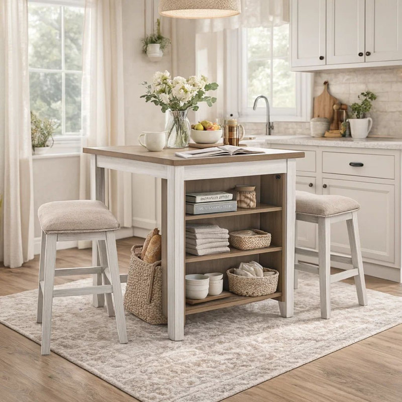 Makanda 2 - Person Four Leg Dining Set, White/Light Brown
